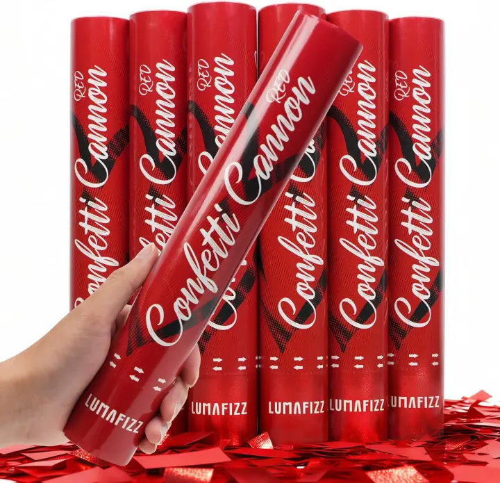 12-inch Ruby Red Confetti Cannons — 6-Pack Party Poppers