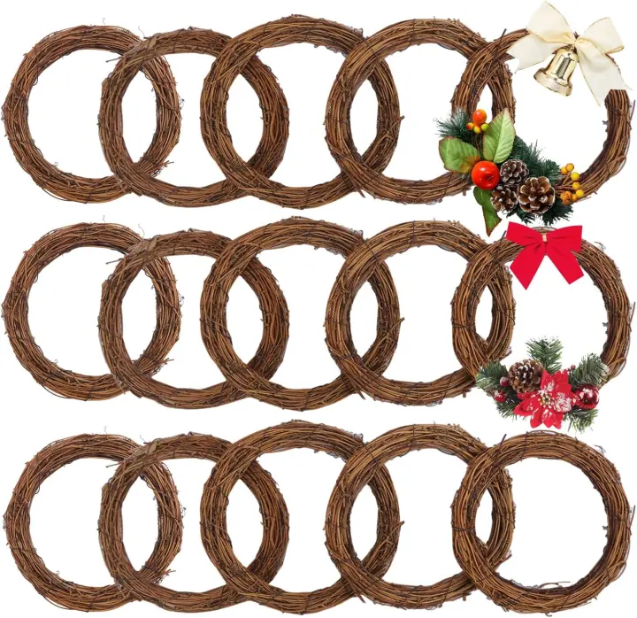 15-Pack Handwoven 8-Inch Natural Grapevine Wreaths for DIY Decor