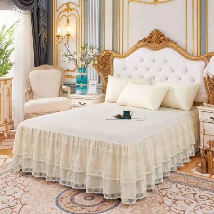 17-inch Double Lace Ruffle Bed Skirt — Queen-Size Wrap-Around