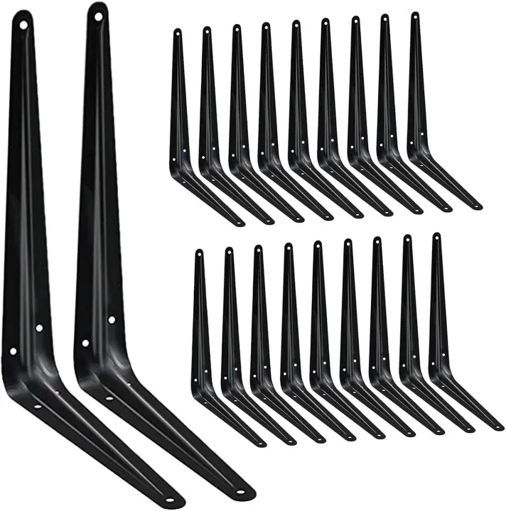 20-Pack 12" Heavy-Duty Black Iron L-Brackets for Shelves