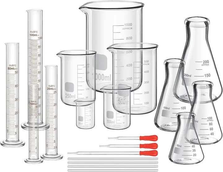 20-Piece Laboratory Glassware Set — Beakers, Cylinders & Accessories