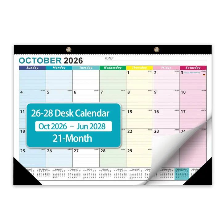 21-Month Desk Calendar 2027–2028 — Desktop & Wall Planner (17x12 in)