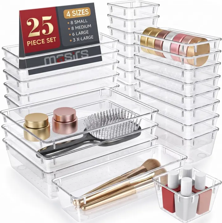 25-Piece Clear Drawer Organizer Set — Modular Plastic Bins
