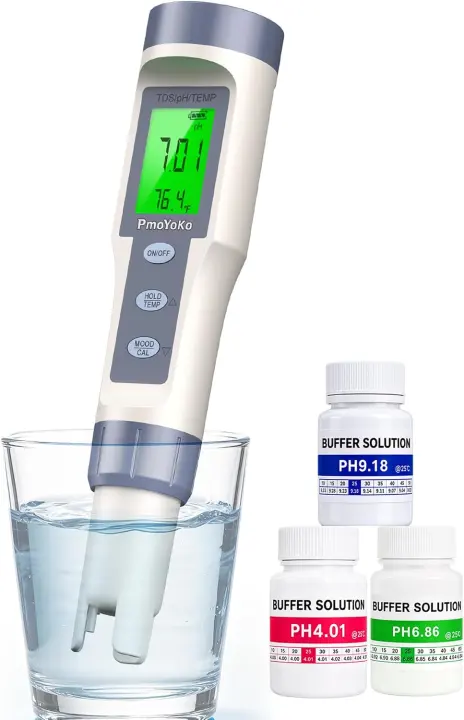 3-in-1 pH, TDS & Temperature Digital Water Tester with Buffer Solutions