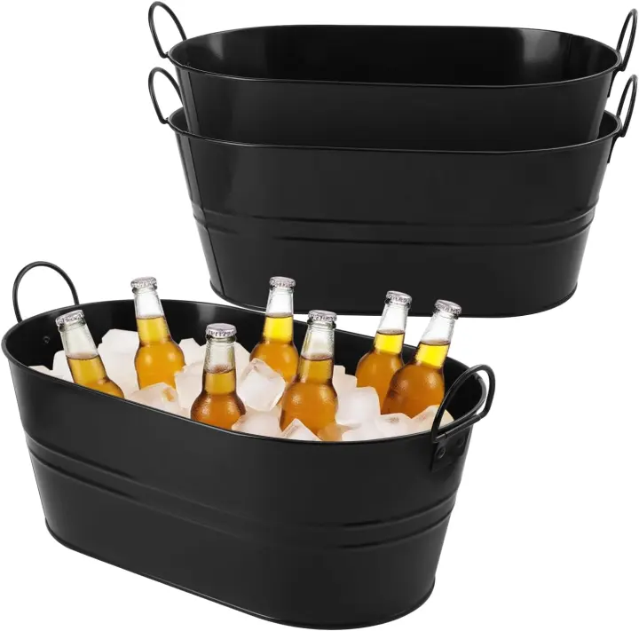 3-Pack 15.3 x 9 x 6 in Black Galvanized Metal Beverage Tubs