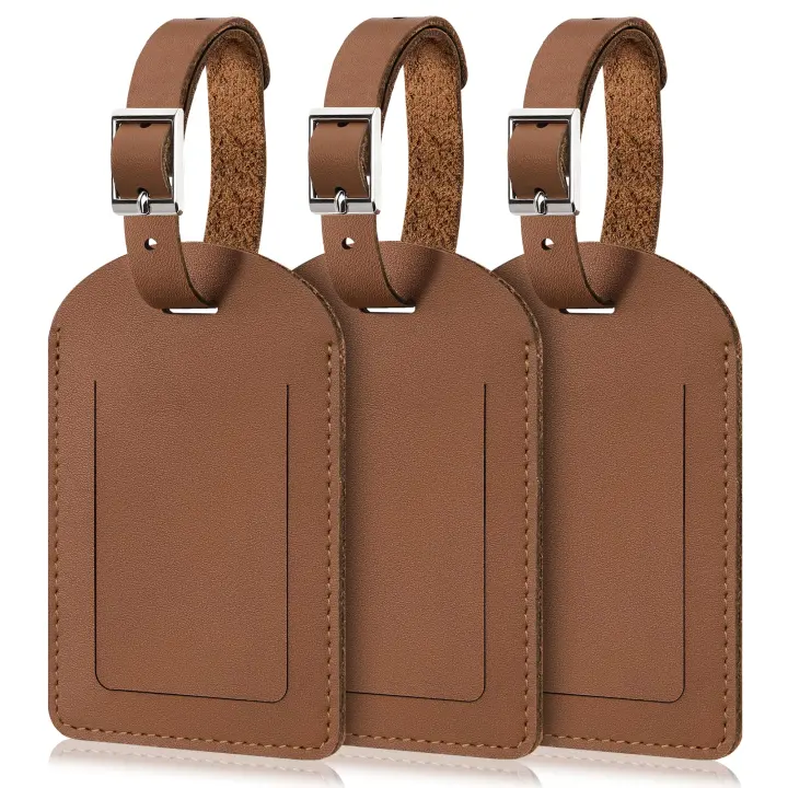 3-Pack Genuine Leather Luggage Tags with Privacy Flap — TSA-Friendly