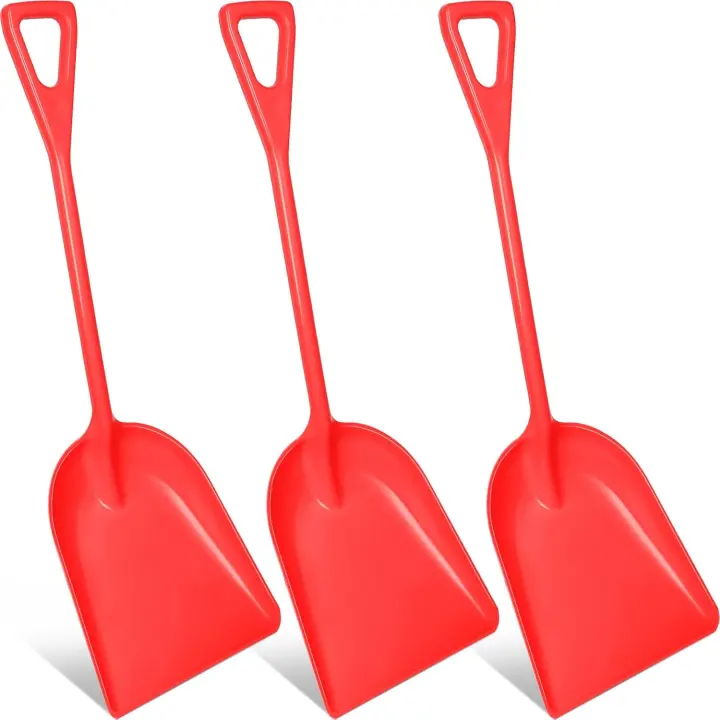 3-Pack Heavy-Duty Plastic Snow Scoop Shovels with D-Grip — Red
