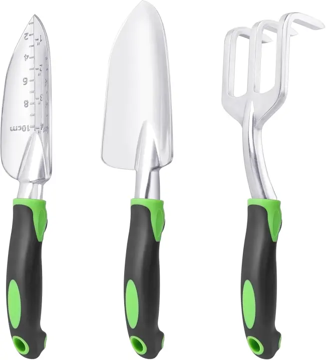 3-Piece Garden Hand Tool Set — Trowel, Transplant Spade, Hand Rake