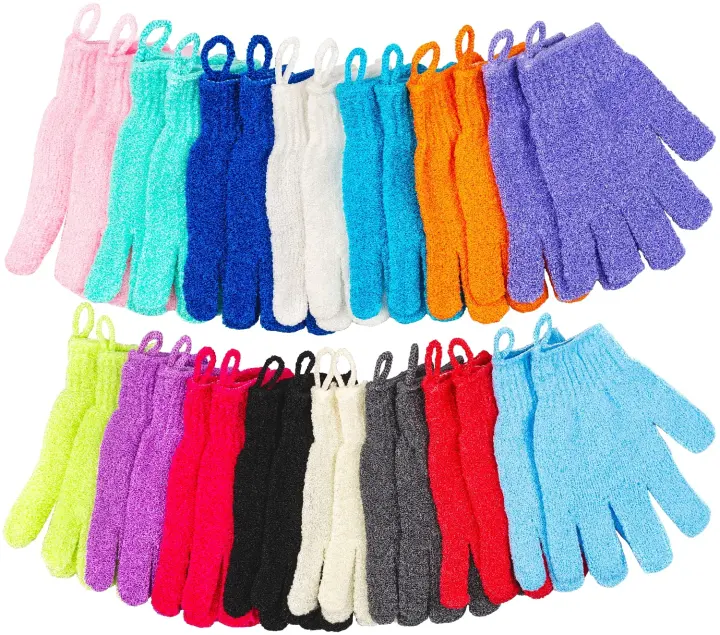 30-Pack Nylon Exfoliating Shower Gloves — 15 Color Set