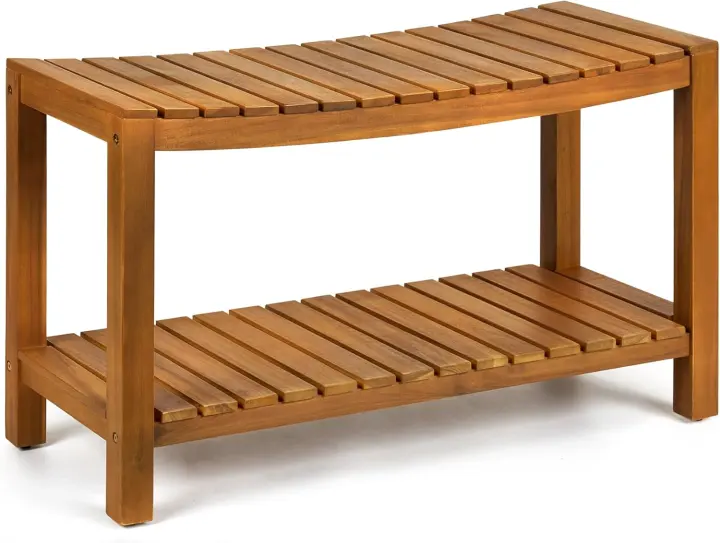 32" Teak Shower Bench — Solid Wood Shower Stool for Bath & Patio
