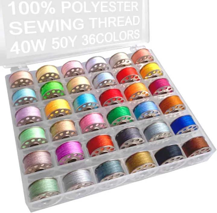36 Prewound Metal Bobbins with Multicolor Thread and Clear Case