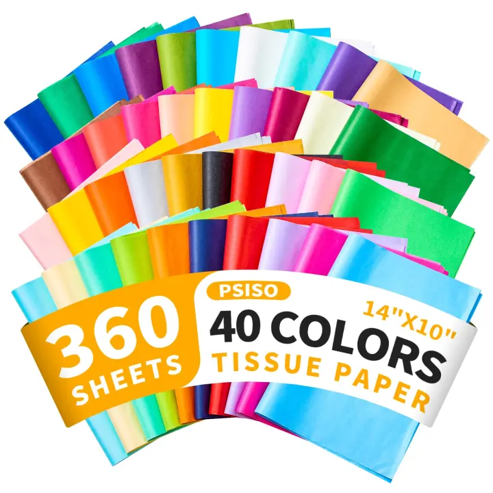 360-Pack Colored Tissue Paper Sheets — 40 Shades, 14×10 in