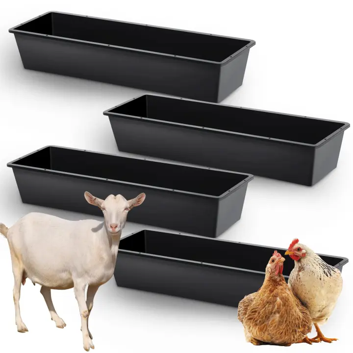 4-Pack 12-Gallon Tempered Plastic Livestock Water Troughs — 39in Feed Troughs