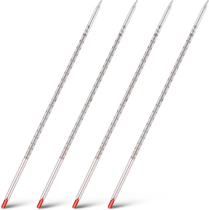 4-Pack 12" Glass Lab Thermometers — Alcohol-Filled 0–200°C