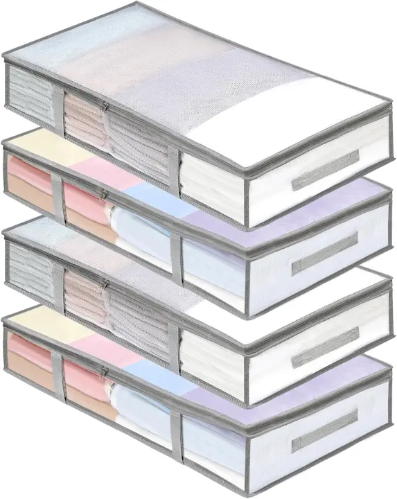4-Pack Underbed Clear Plastic Storage Bins — Humidity-Proof Organizers
