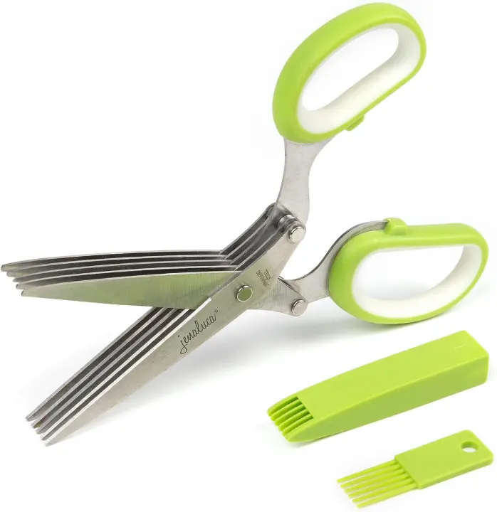 5-Blade Herb Scissors — Stainless Steel Kitchen Shears (Green)