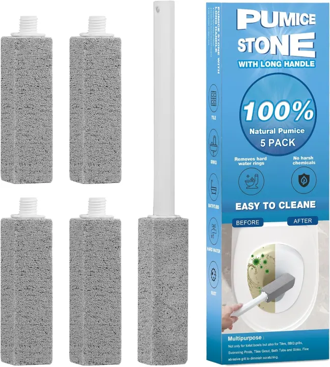 5-Pack Pumice Toilet & Multi-Surface Cleaning Stones with Long Handle