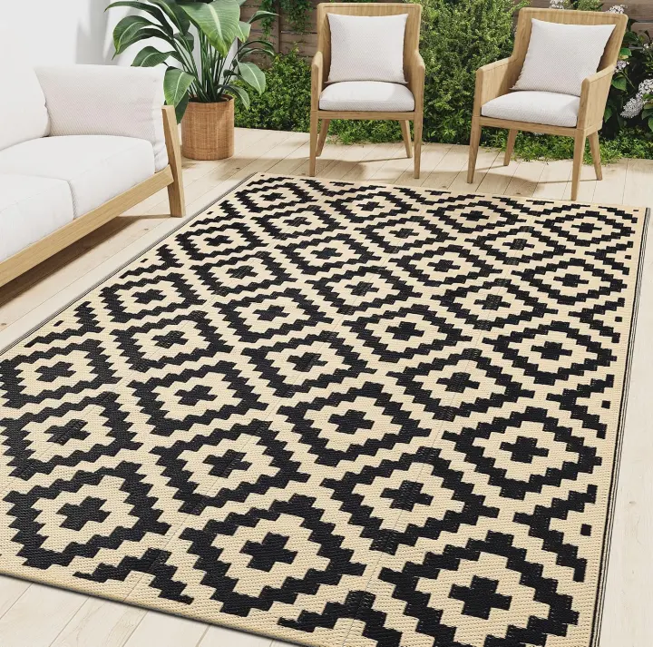 5x8 ft Reversible Outdoor Patio Rug — Waterproof Polypropylene Straw