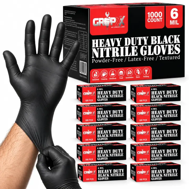 6 mil Black Nitrile Heavy-Duty Disposable Gloves — 1000-Pack