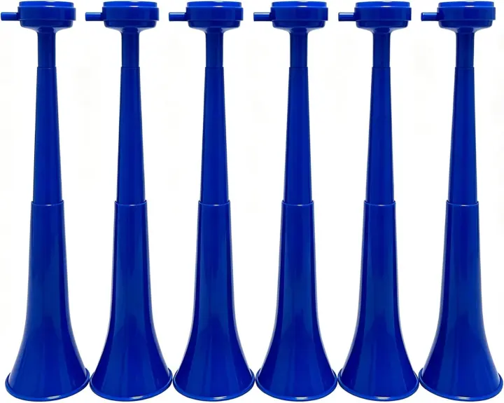 6-Pack Extendable Stadium Horns (11-inch) — Plastic Vuvuzelas, Blue