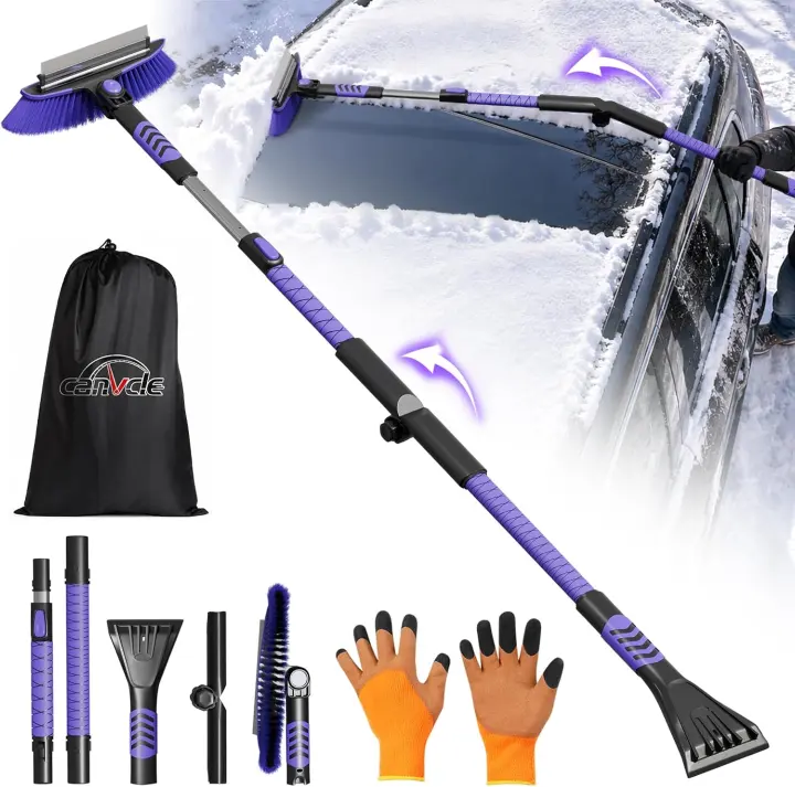 64" Bendable Snow Brush & Ice Scraper — Extendable Car Tool