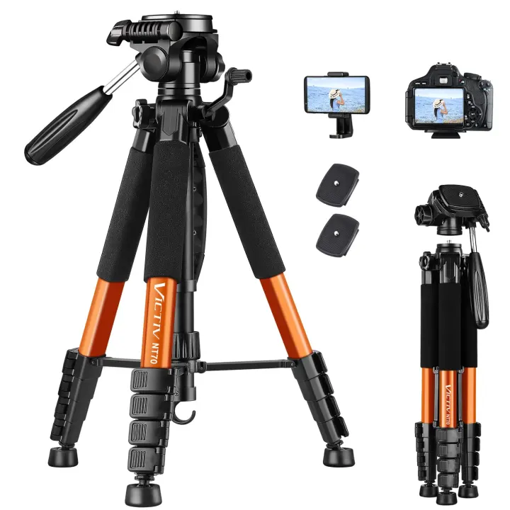 74" Aluminum Camera & Phone Tripod — Heavy Duty, Tall Support