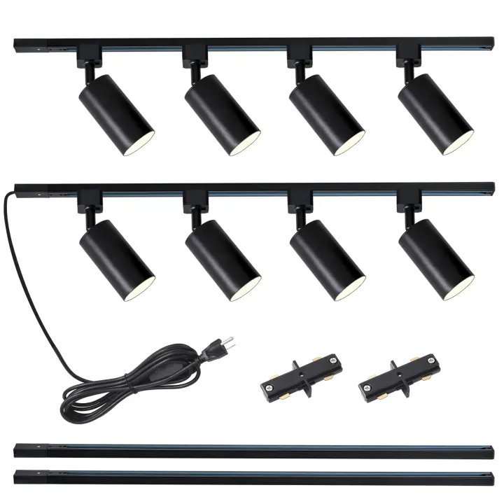 8-Light Plug-In GU10 Track Lighting Kit with 6.6ft H-Type Rails