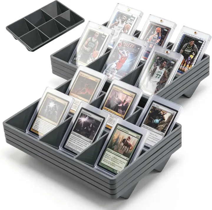 8-Pack 6-Cell Stackable Card Sorting Trays — Durable TCG & Sports Organizer