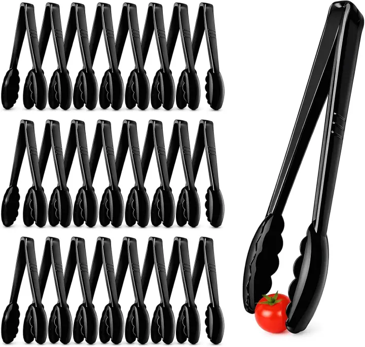 9-Inch Plastic Serving Tongs — 24-Pack Heavy-Duty Black