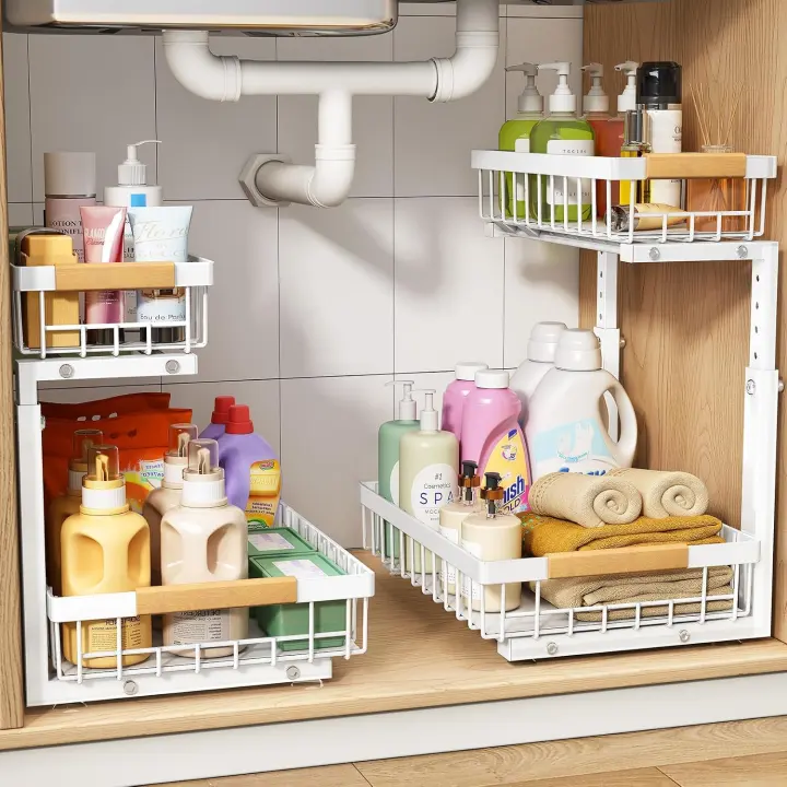 Adjustable 2-Tier Under-Sink Pull-Out Organizer (C-Shaped Metal)