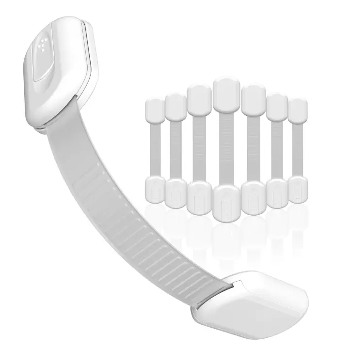 Adjustable Cabinet Strap Locks — 8-Pack White Childproofing
