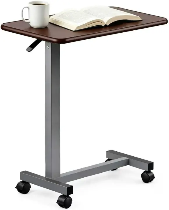 Adjustable Overbed Rolling Table with Pneumatic Lift and Wheels