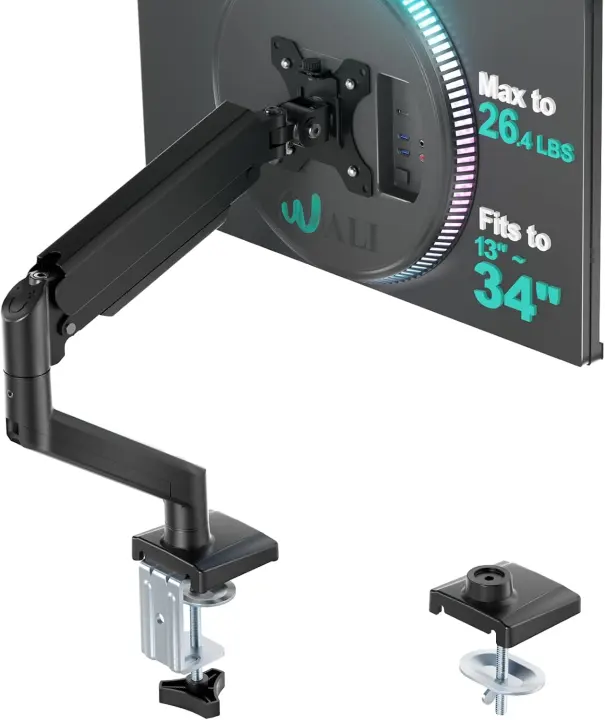 Adjustable Single Monitor Arm — Fits 13–34" Screens, 26.4 lb Capacity