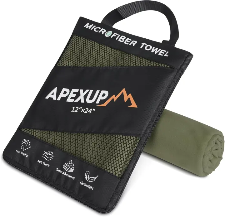 APEXUP Microfiber Travel Towel — Ultra Absorbent Quick-Dry Gym & Camping Towel (24×12, Arm