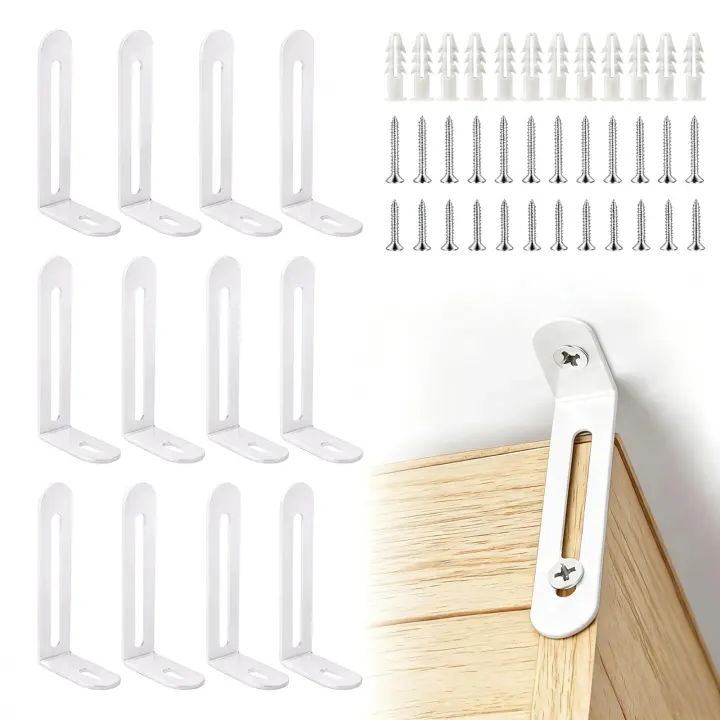 AXYLOEVA Steel Anti-Tip Furniture Anchors — 12-Pack, White