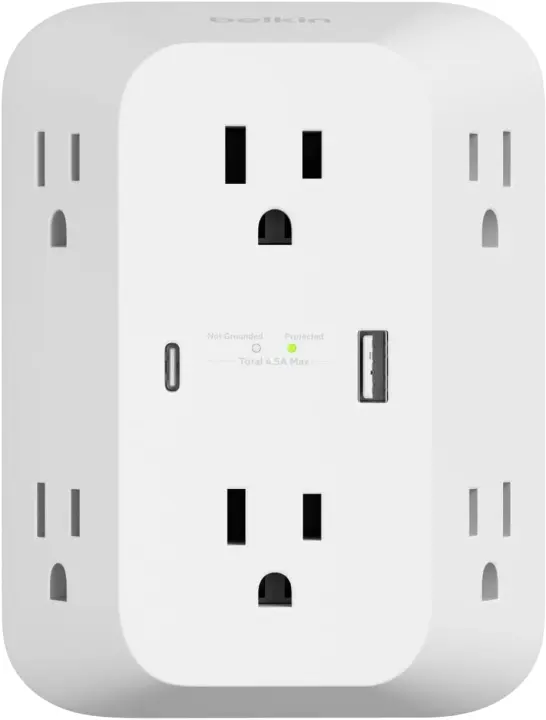 Belkin 6-Outlet Wall Surge Protector Power Strip with USB-C & USB-A