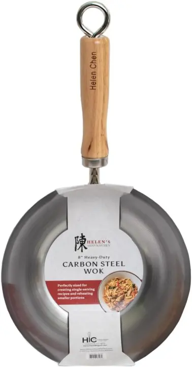 Carbon Steel Mini Wok — 8" Flat-Bottom Stir-Fry Pan with Wood Handle