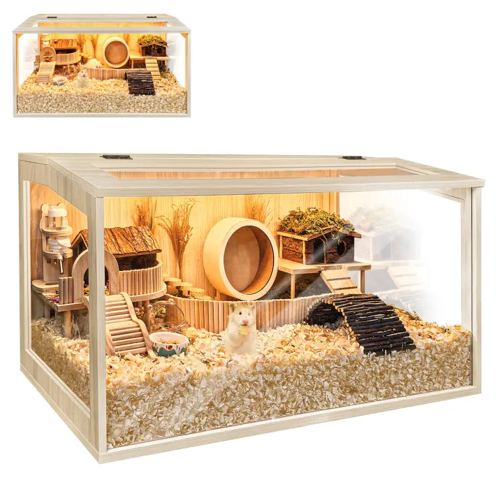 Chew-Resistant Wooden 24in Small Pet Habitat with Acrylic Panels