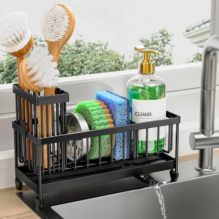 Cisily Rotating-Drain Sponge Holder & Brush Caddy — Sink Organizer