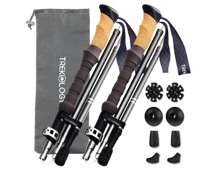 Collapsible Cork-Grip Trekking Poles — Lightweight Folding Hiking Poles (Pair)