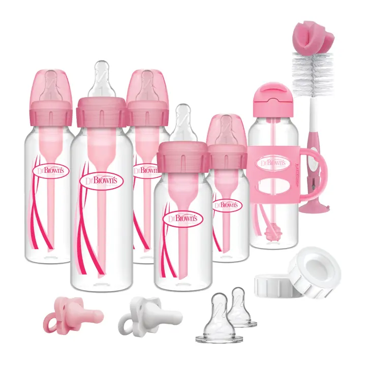 Dr. Brown's Options+ Anti‑Colic Narrow & Sippy Straw Bottle Set — Pink