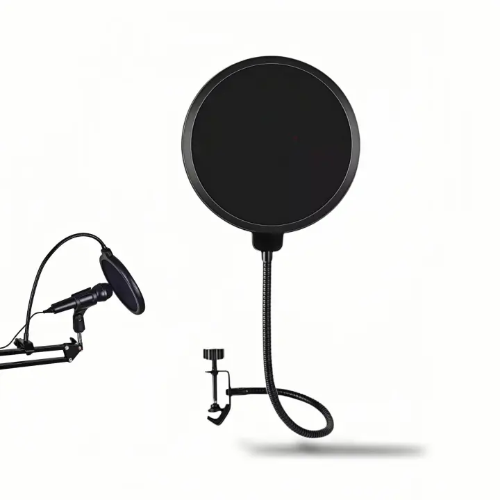 Dual-Layer Microphone Pop Filter with 360° Flexible Arm and Clamp