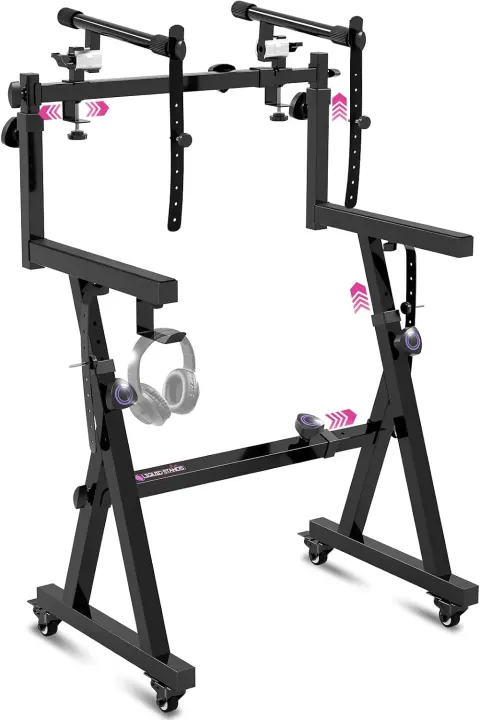 Dual-Tier Adjustable Keyboard Stand with Locking Casters