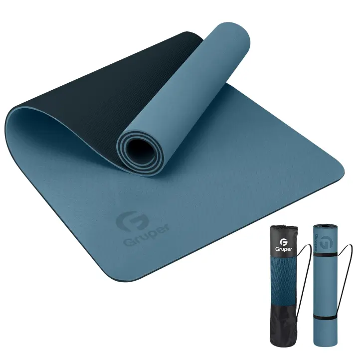 Eco-Friendly Non-Slip Yoga Mat with Carry Strap (Grey Blue)