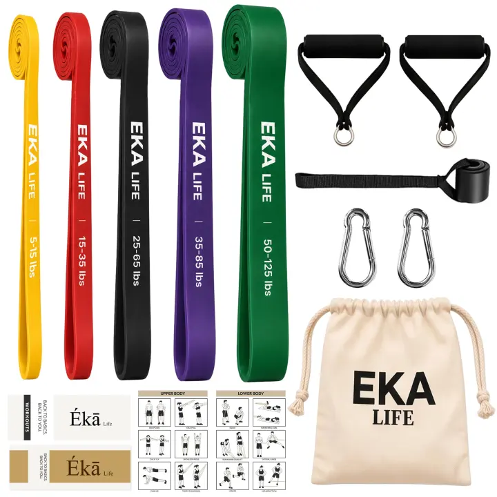 EKA LIFE 5-Level Resistance Band Set with Handles & Door Anchor