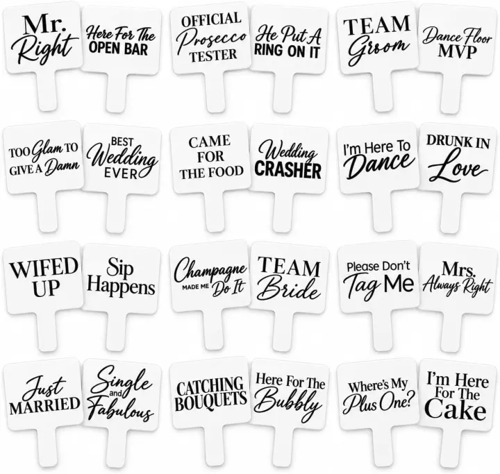 FestiVex Double‑Sided White Wedding Photo Booth Props — 24 Designs (9.5×7.9 in)