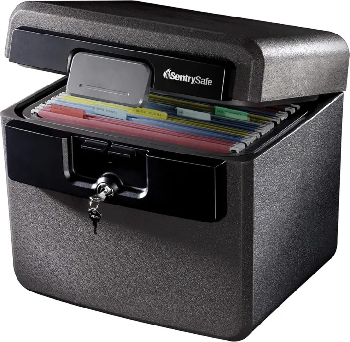 Fire- and Water-Resistant Document Safe Box with Key Lock (14.3 x 15.5 x 13.5 in)