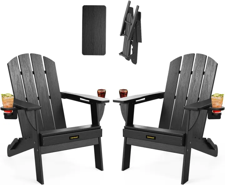 Folding Adirondack Chair Set of 2 — Wood-Textured HDPE Outdoor Chairs