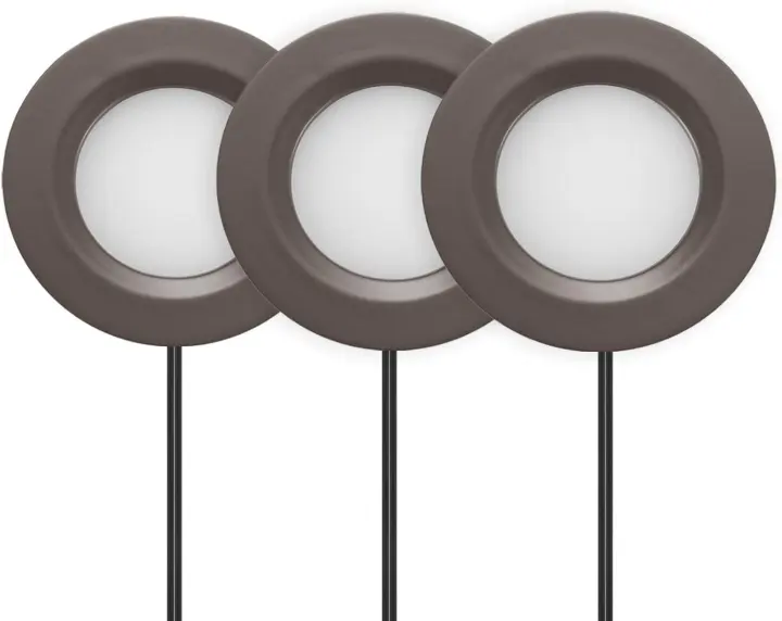 GETINLIGHT 2.75" LED Puck Light Kit — 3-Pack, Plug-In, 3000K Bronze