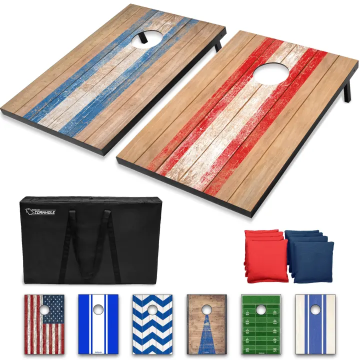 GoSports 3x2 ft Barnwood-Style Cornhole Game Set — Portable Tailgate Kit